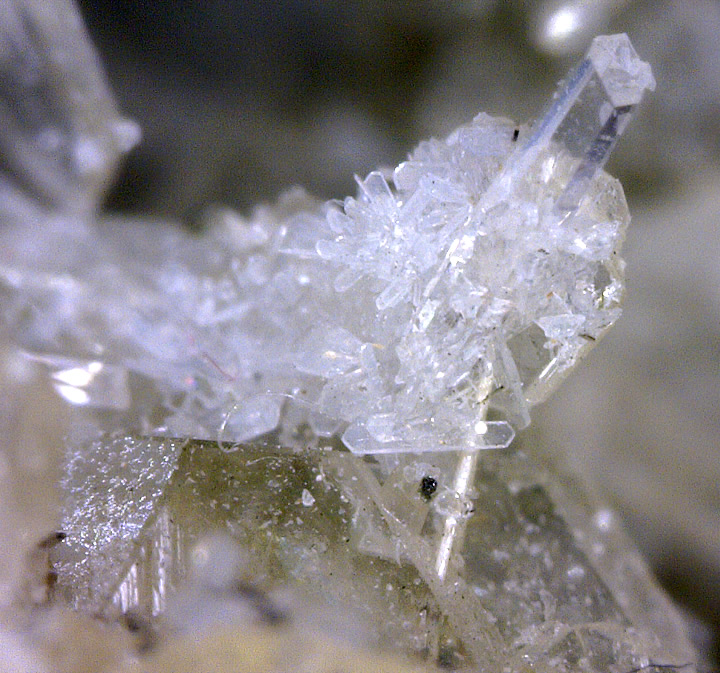 Götzenite, Calcioancylite, Calcite, Fluorite, Mica and Pectolite, Poudrette Quarry, Mont Saint-Hilaire, Rouville RCM, Montérégie, Québec, Canada