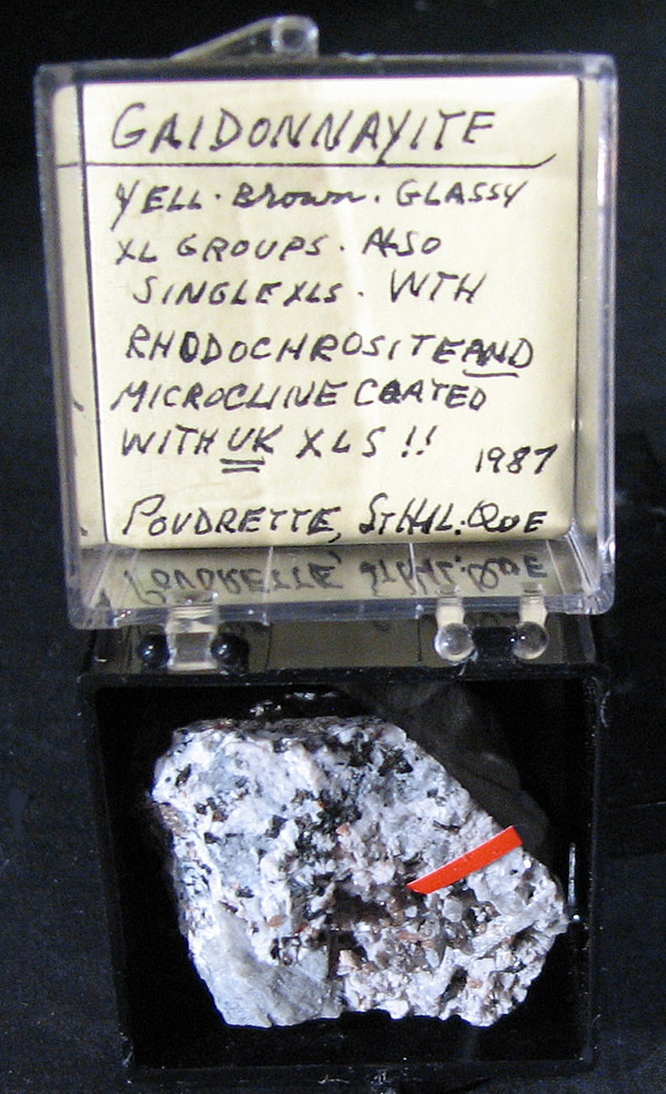 Gaidonnayite (TL) and Nenadkevichite, Mont Saint-Hilaire, Québec, Canada ex Ron Waddell