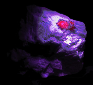 Corundum variety Ruby on Marble, Jegdalek Ruby Mine, Sorobi District, Kabol Province, Afghanistan in LWUV